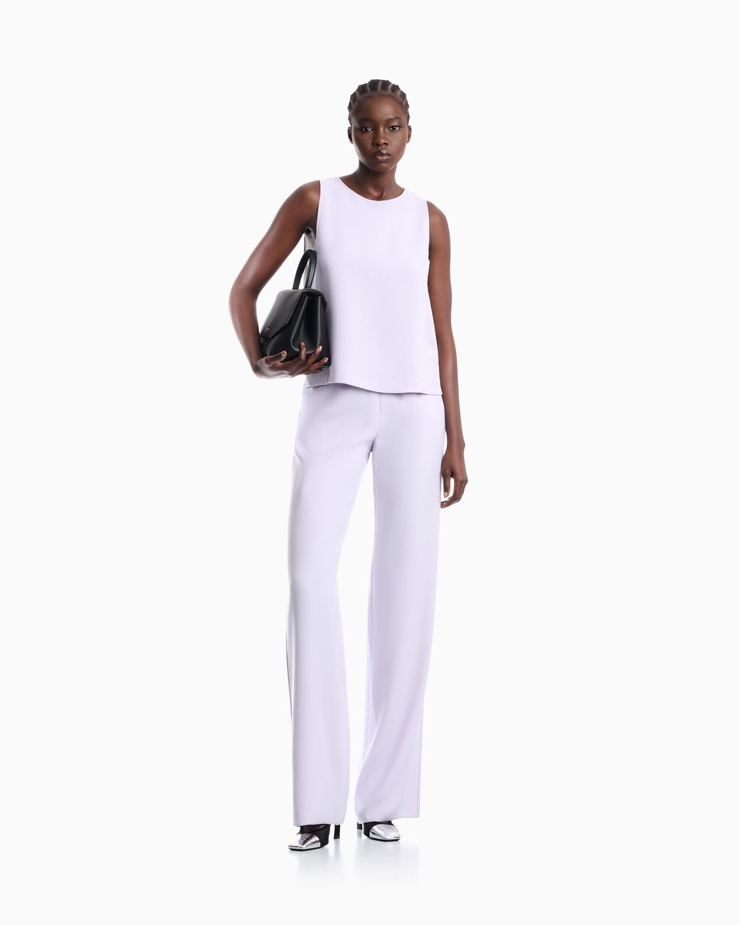 Emporio Armani White Techno Cady Wide-Leg Trousers With An Elasticated Waistband