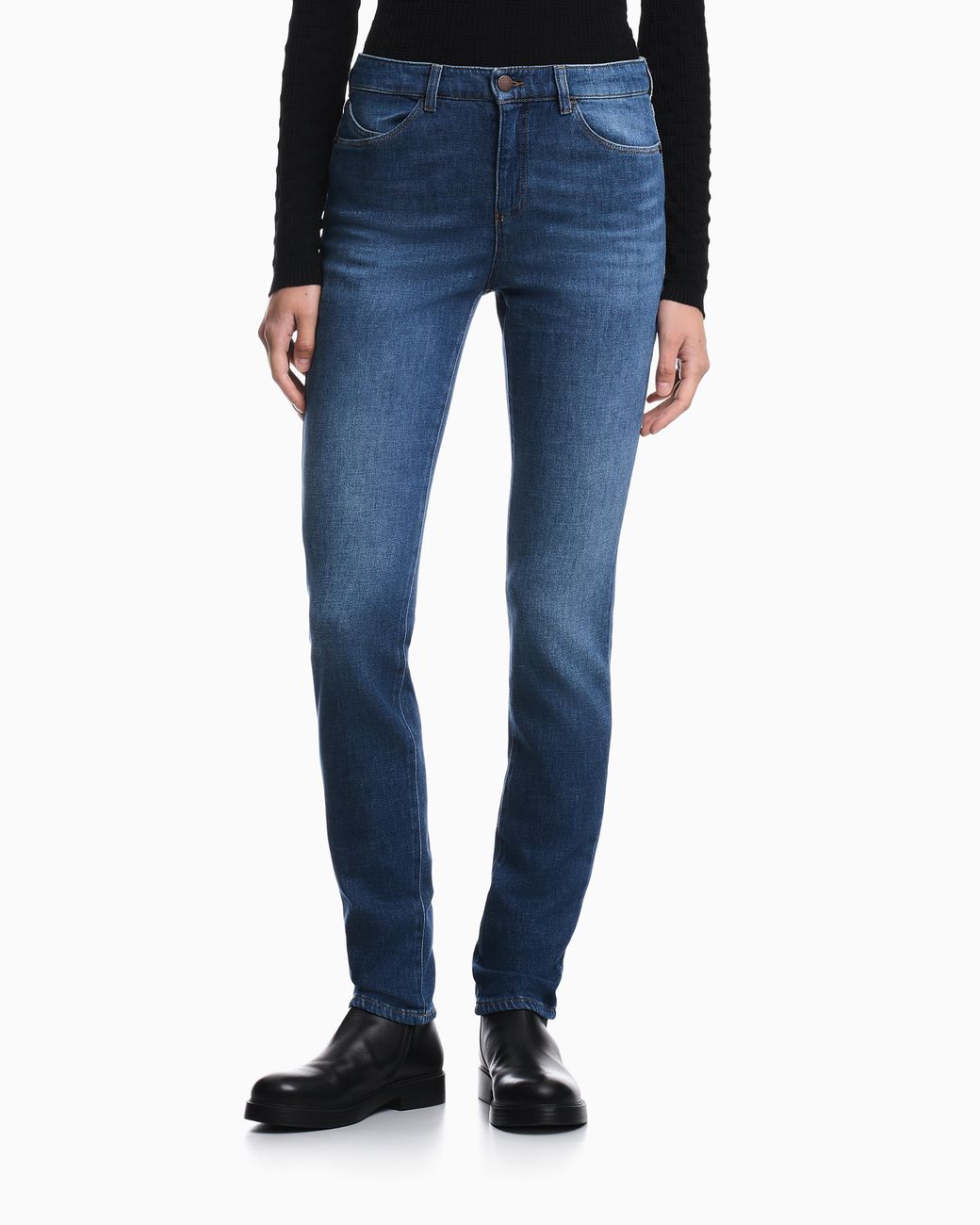 Emporio Armani Blue Slim-Fit Five-Pocket Comfort Denim Jeans With A Used Look