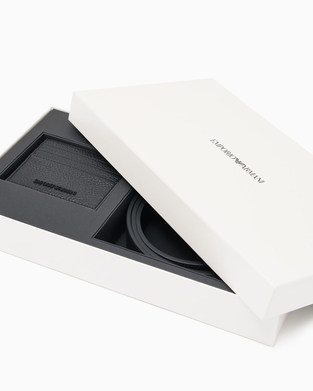 Emporio Armani White Gift Box With Tumbled-Leather Belt And Card Holder for men