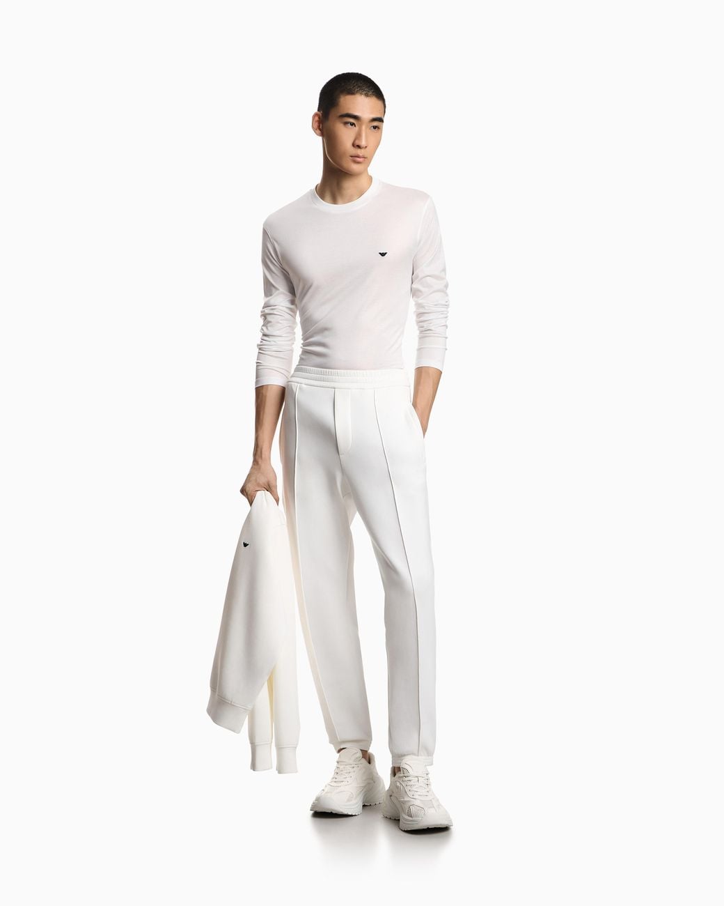 Emporio Armani White Lyocell-Blend Jersey Jumper With Embossed Eagle Embroidery for men