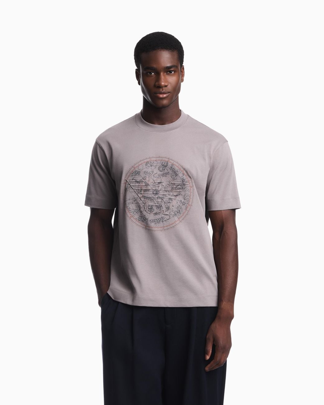 Emporio Armani Gray Heavy Jersey T-Shirt With Print And Eagle Hong Kong Capsule Collection for men