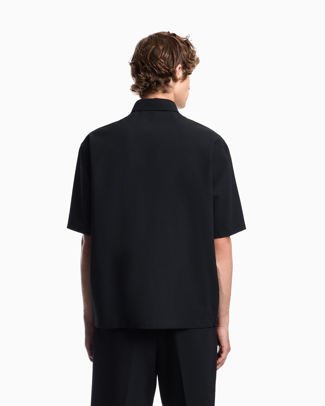 Emporio Armani Blue Seersucker Shirt With Down Padding And Rib Details for men