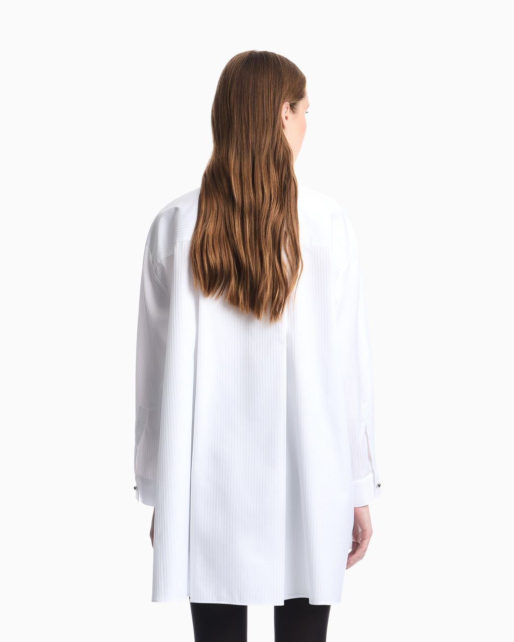 Emporio Armani White Oversized Striped Shirt With Bow