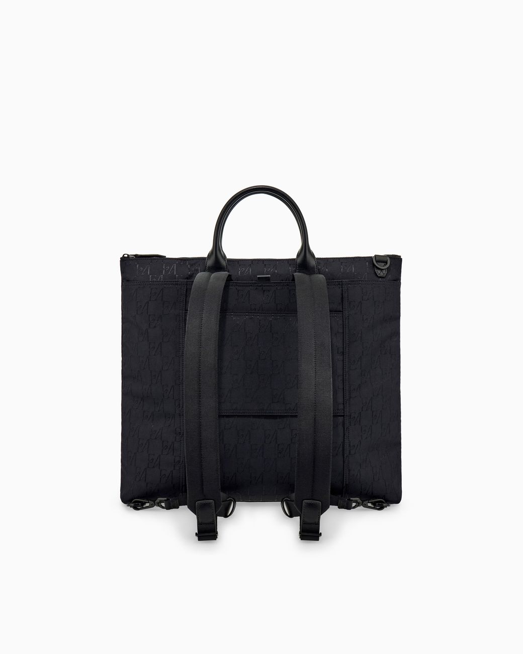 Emporio Armani Black Tote Bag With Monogram Pattern And Bonded Leather Handles for men
