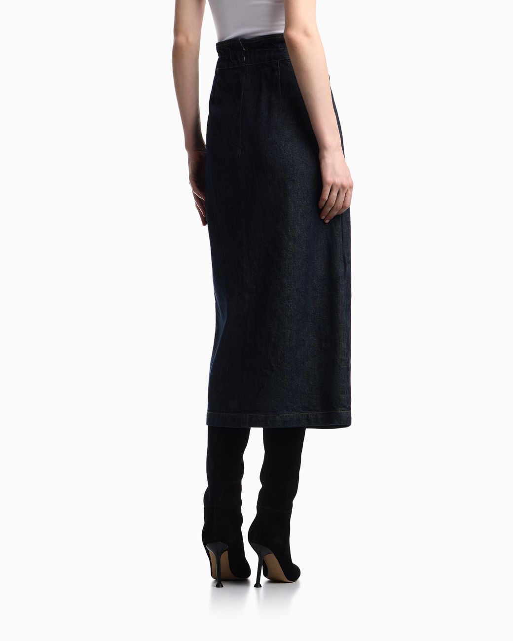 Emporio Armani Blue Cotton Denim Skirt With A Wide Waistband And Self-Tie Belt