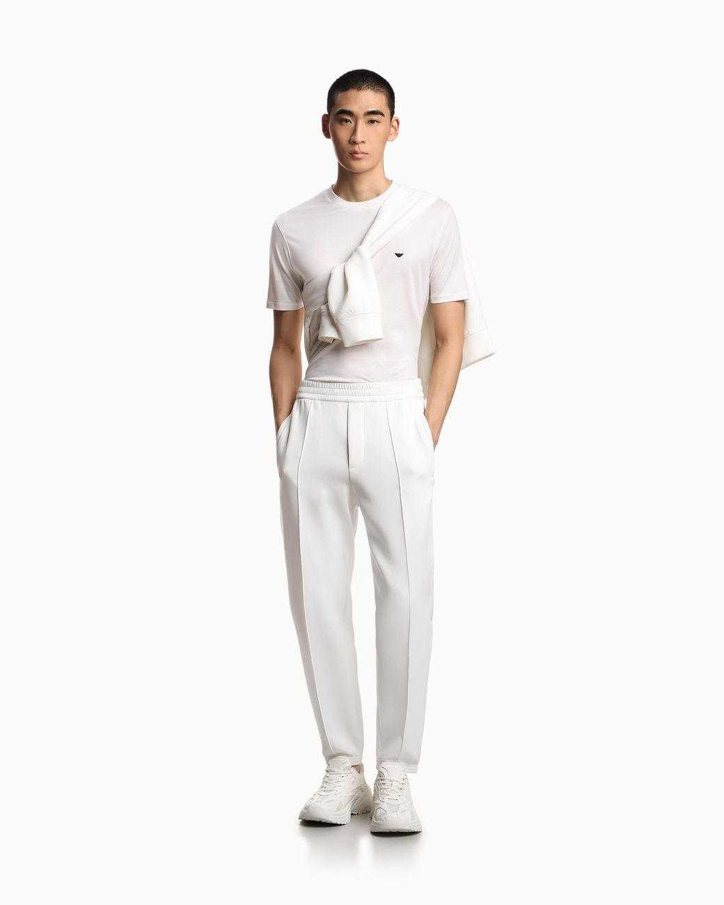 Emporio Armani White Jersey T-Shirt With Embroidery for men