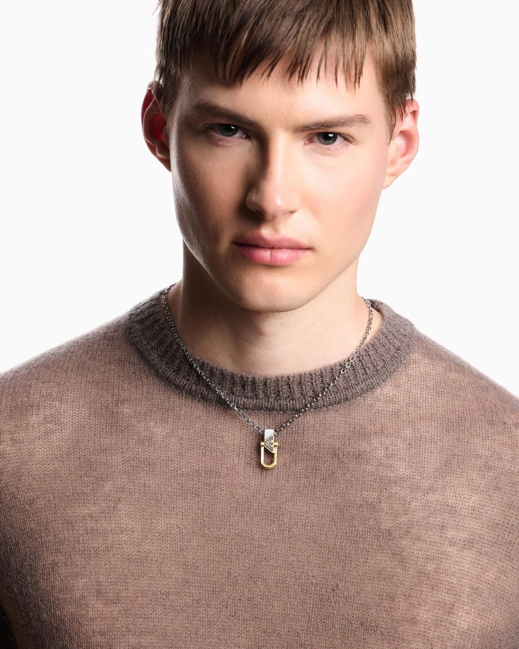 Emporio Armani Metallic Two-Tone Stainless Steel Pendant Necklace for men