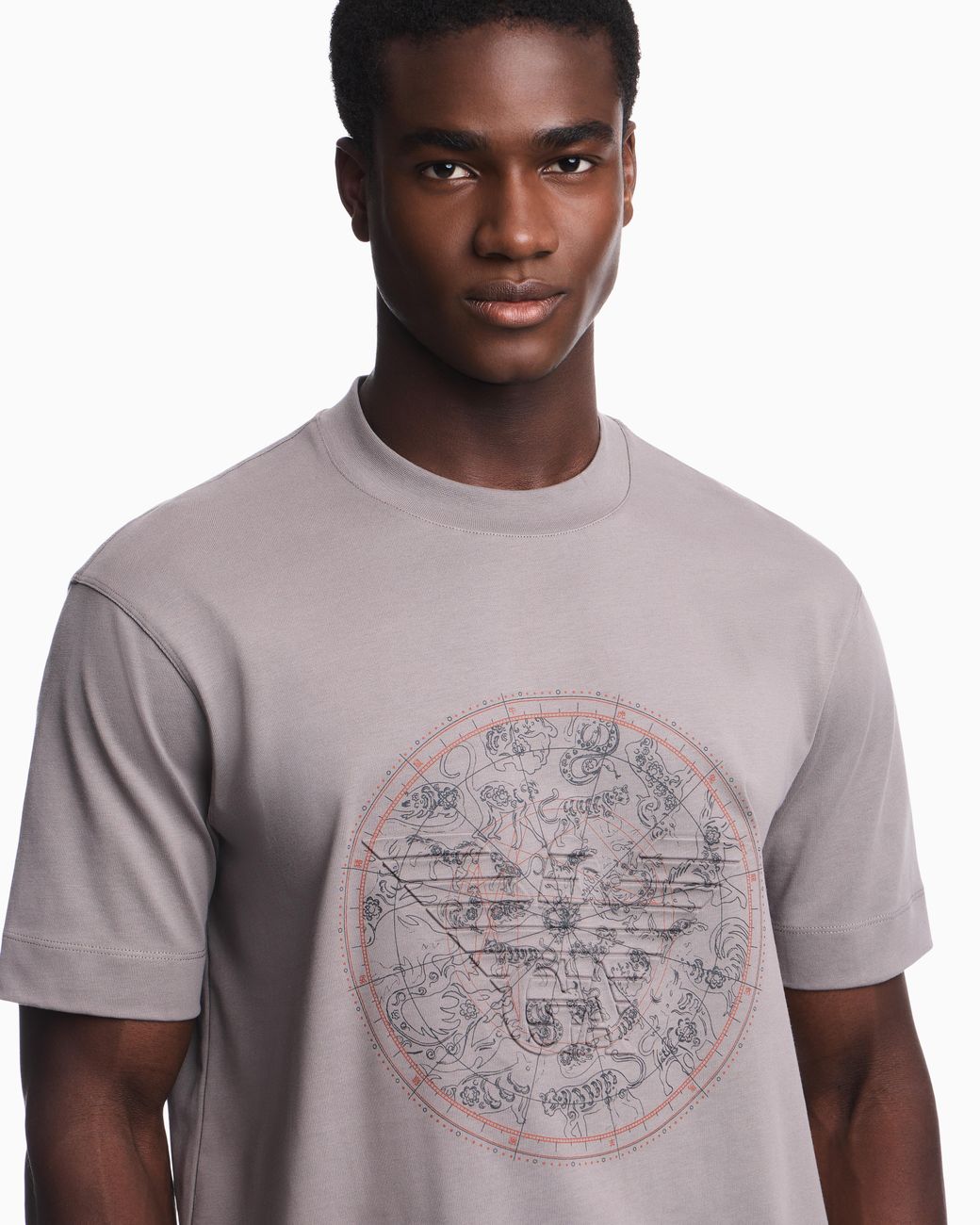 Emporio Armani Gray Heavy Jersey T-Shirt With Print And Eagle Hong Kong Capsule Collection for men