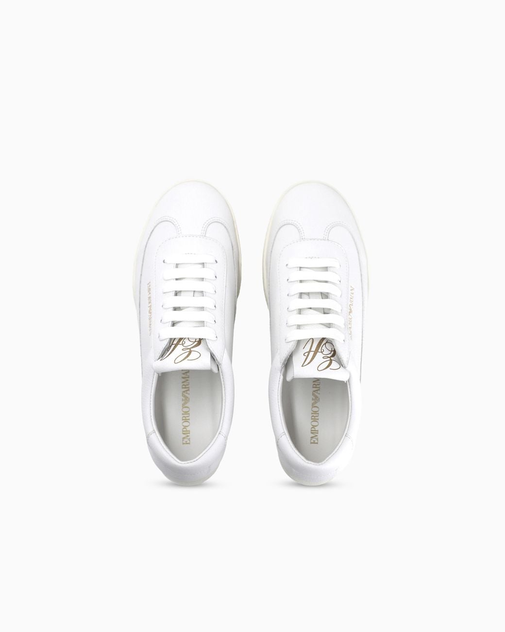 Emporio Armani White Leather Sneakers With An Embossed Logo And A Rubber Sole