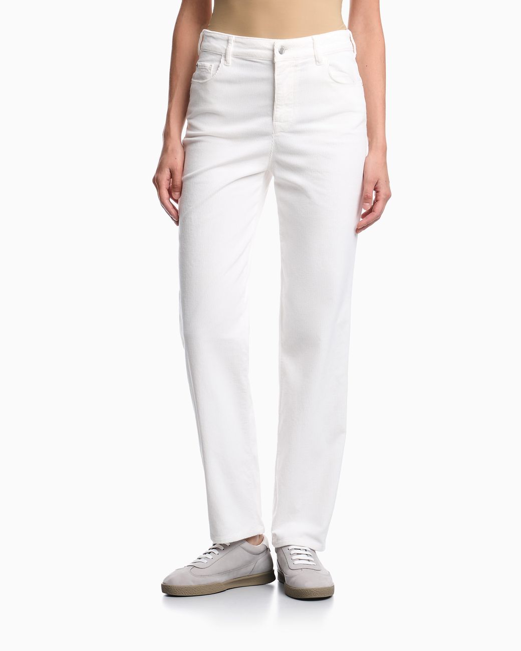Emporio Armani White Five-Pocket Trousers Garment-Dyed Corduroy Regular Fit