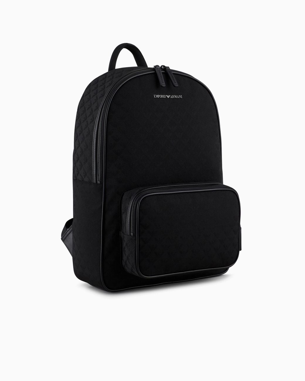 Emporio Armani Black Jacquard Backpack With Logo And Front Pocket Essential for men