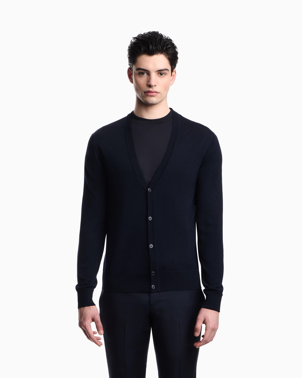 Emporio Armani Blue Pure Virgin Wool V-Neck Cardigan for men