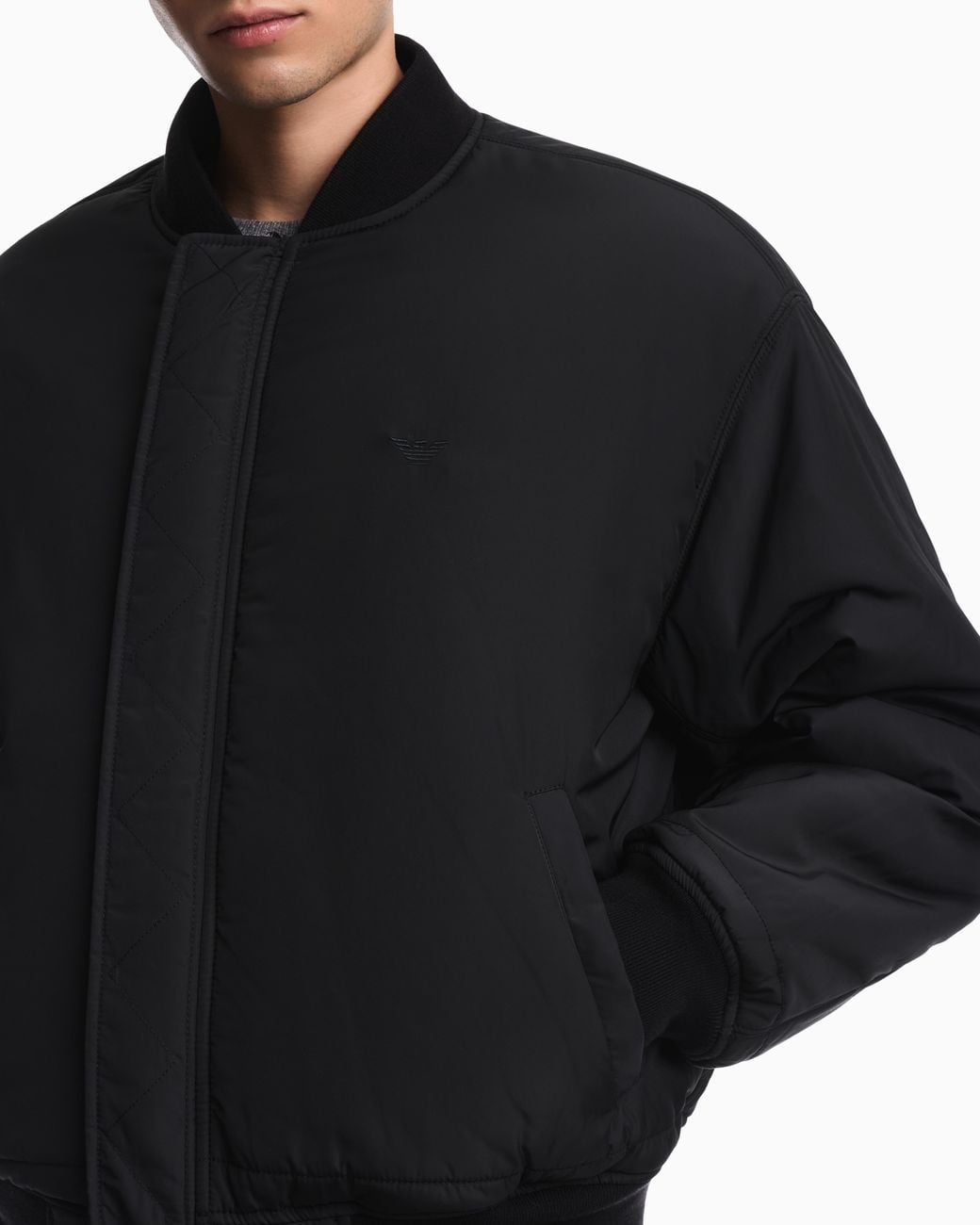 Emporio Armani Black Blouson Jacket With Ribbed Trims And Zippered Sleeve Pocket for men