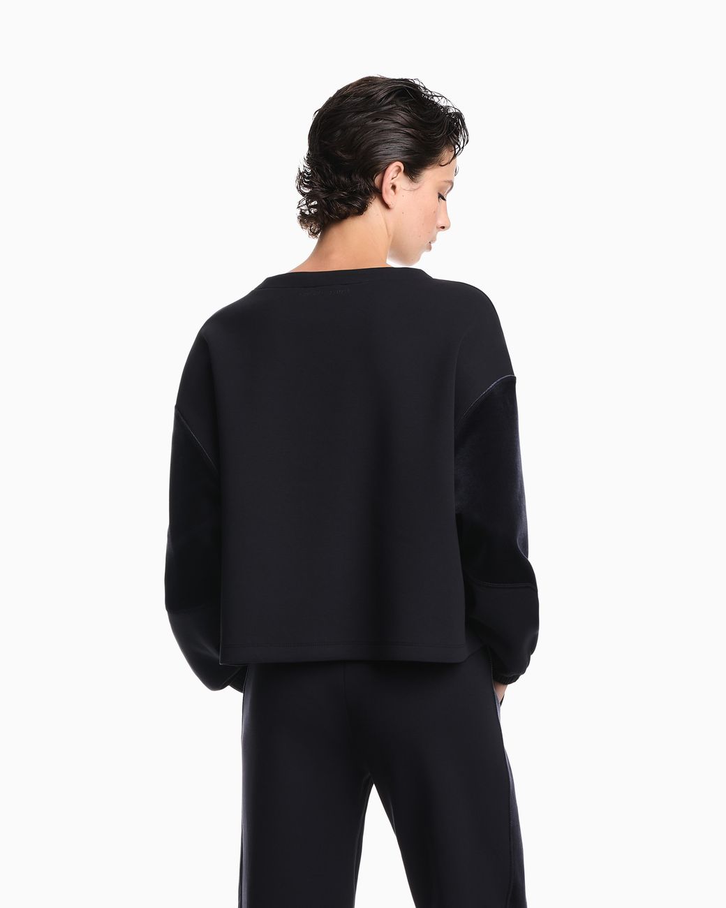 Emporio Armani Blue Double Jersey Sweatshirt With Chenille Tape Travel Essential