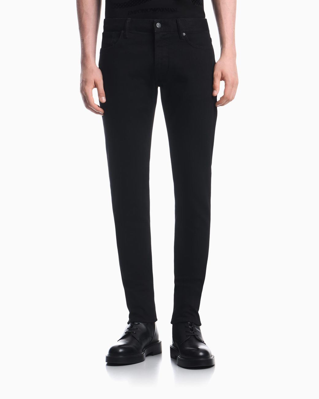 Emporio Armani Blue Slim Fit Five-Pocket Denim Jeans With Metal Logo for men