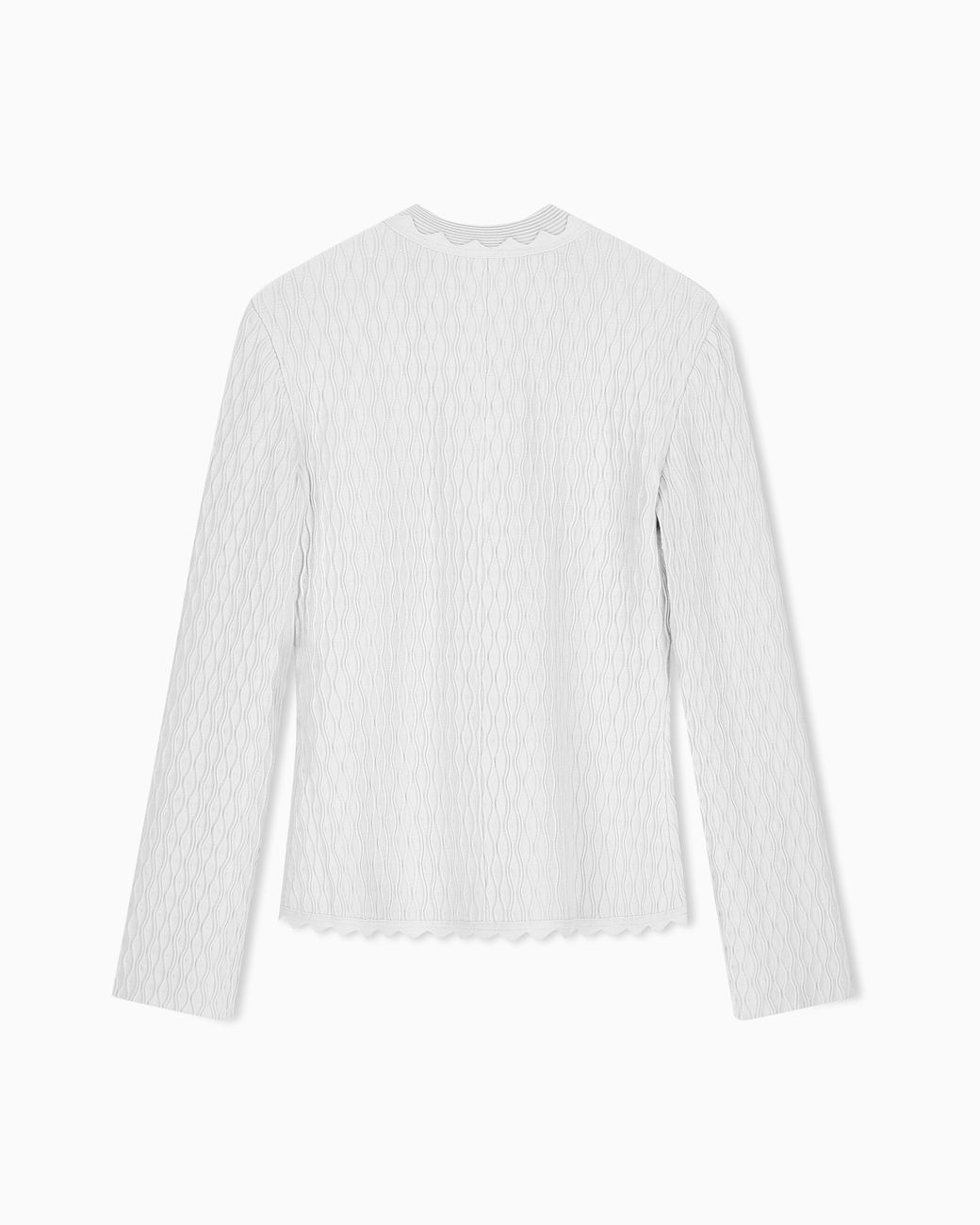 Emporio Armani White Double Ottoman Blazer With Wavy Texture And Scalloped Edges