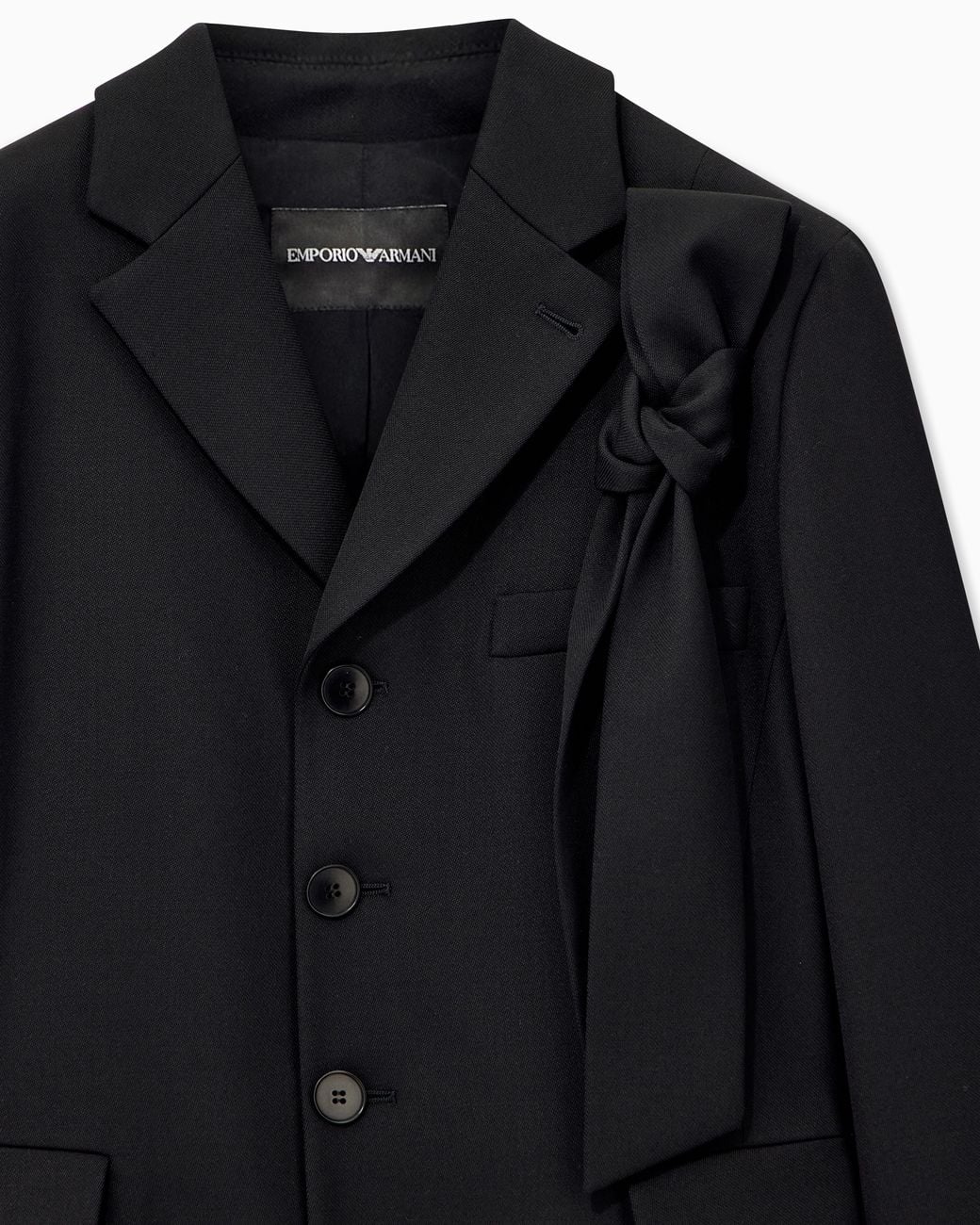 Emporio Armani Blue Stretch Virgin Wool Coat With Notched Lapel And Bows