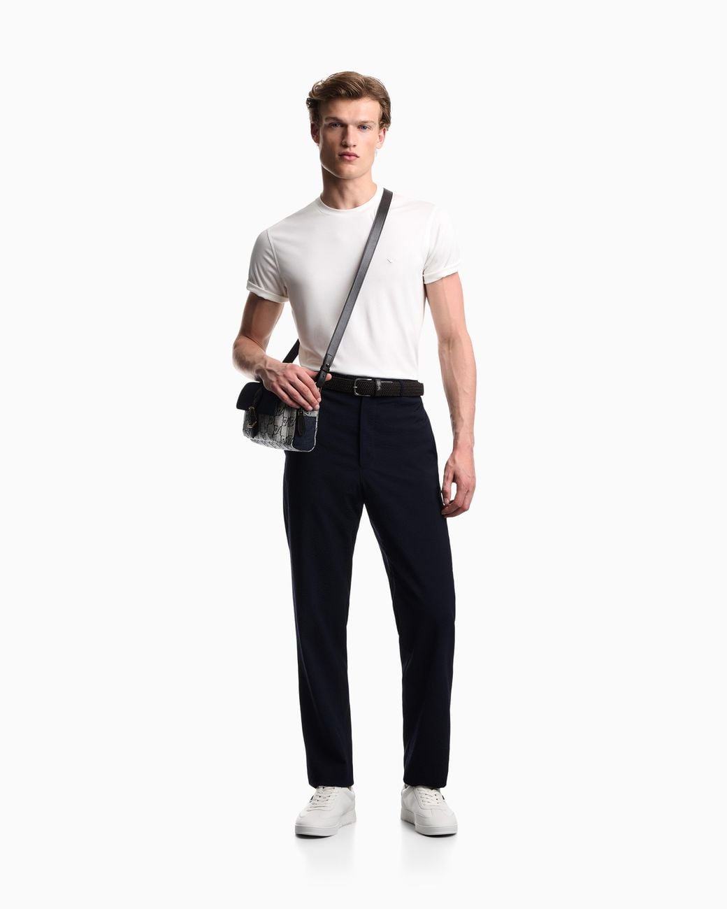 Emporio Armani White Plain-Knit Virgin Wool Jumper for men