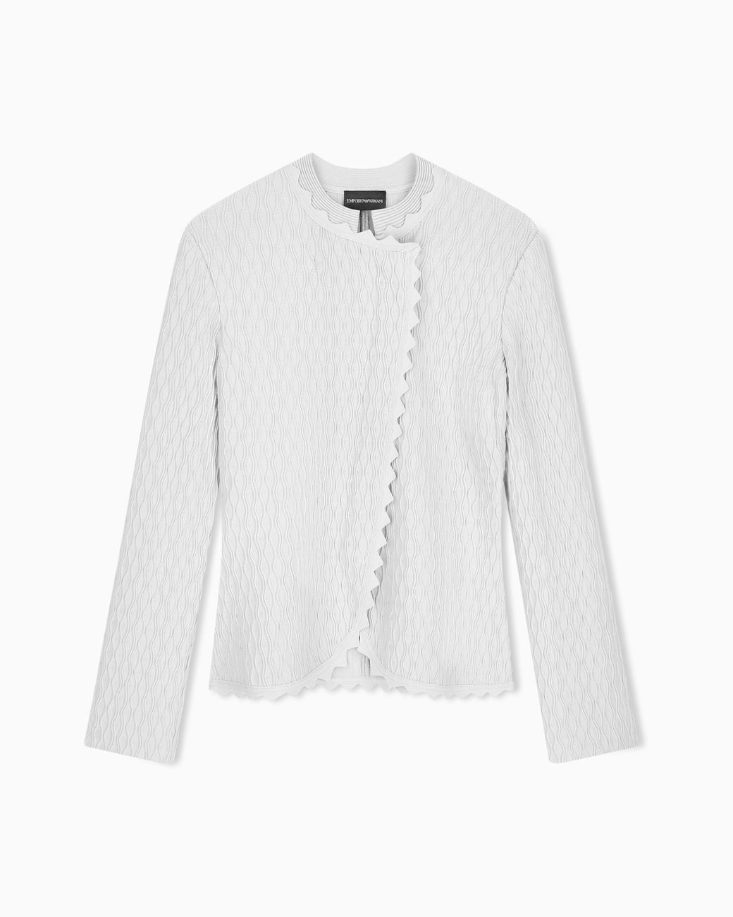 Emporio Armani White Double Ottoman Blazer With Wavy Texture And Scalloped Edges