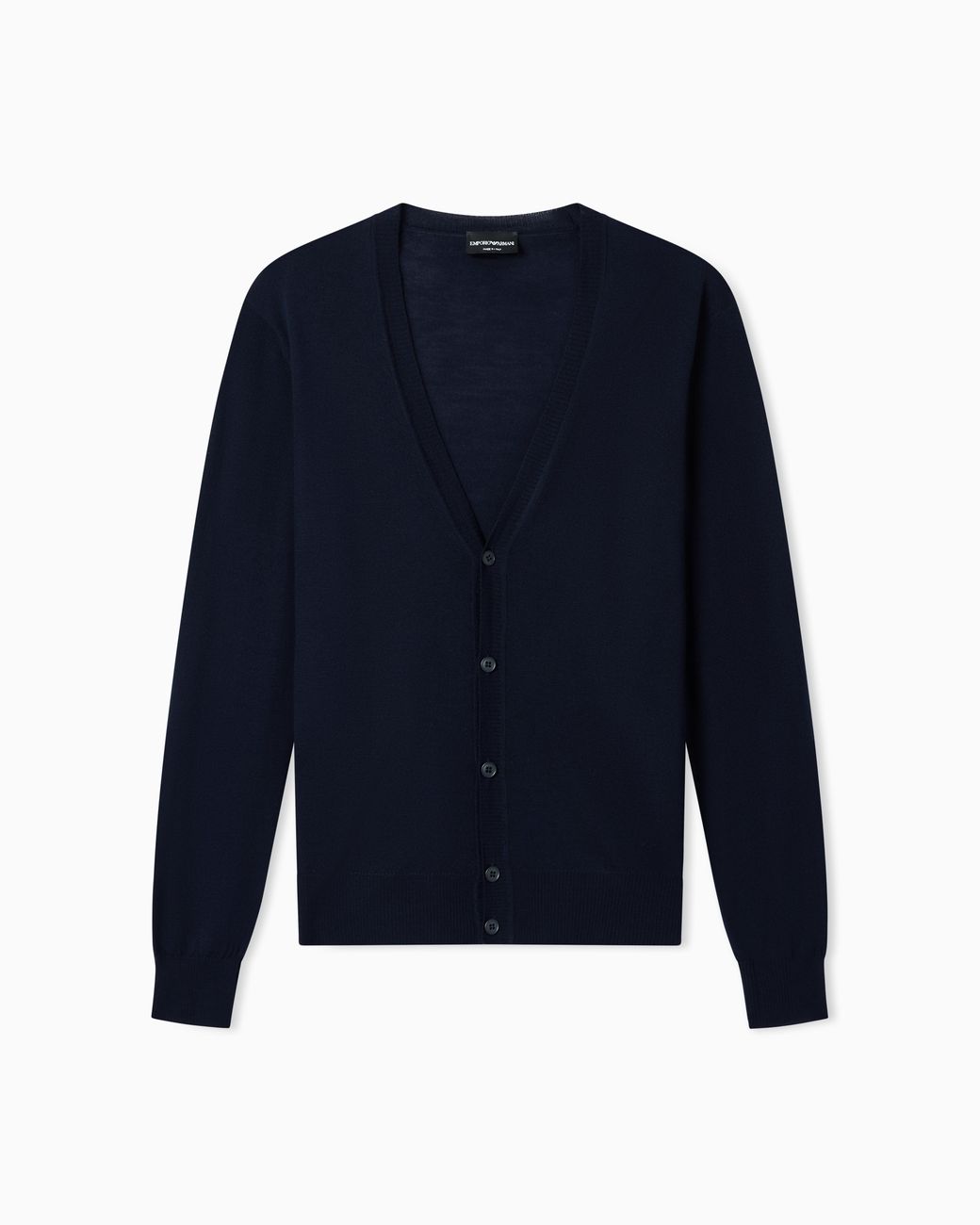 Emporio Armani Blue Pure Virgin Wool V-Neck Cardigan for men
