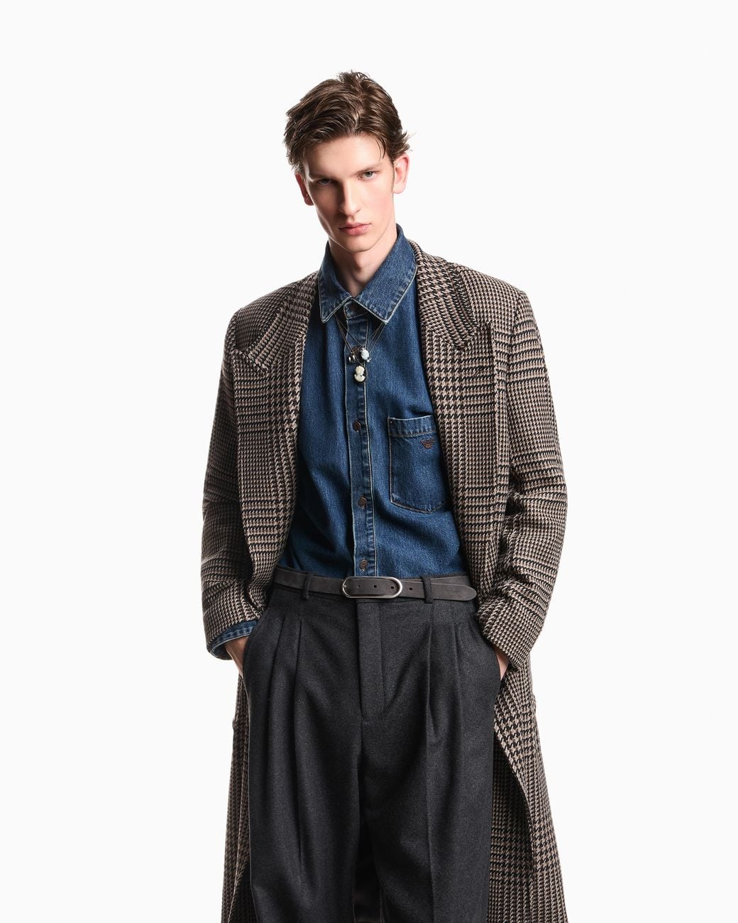 Emporio Armani Brown Double-Breasted Virgin Wool Coat for men