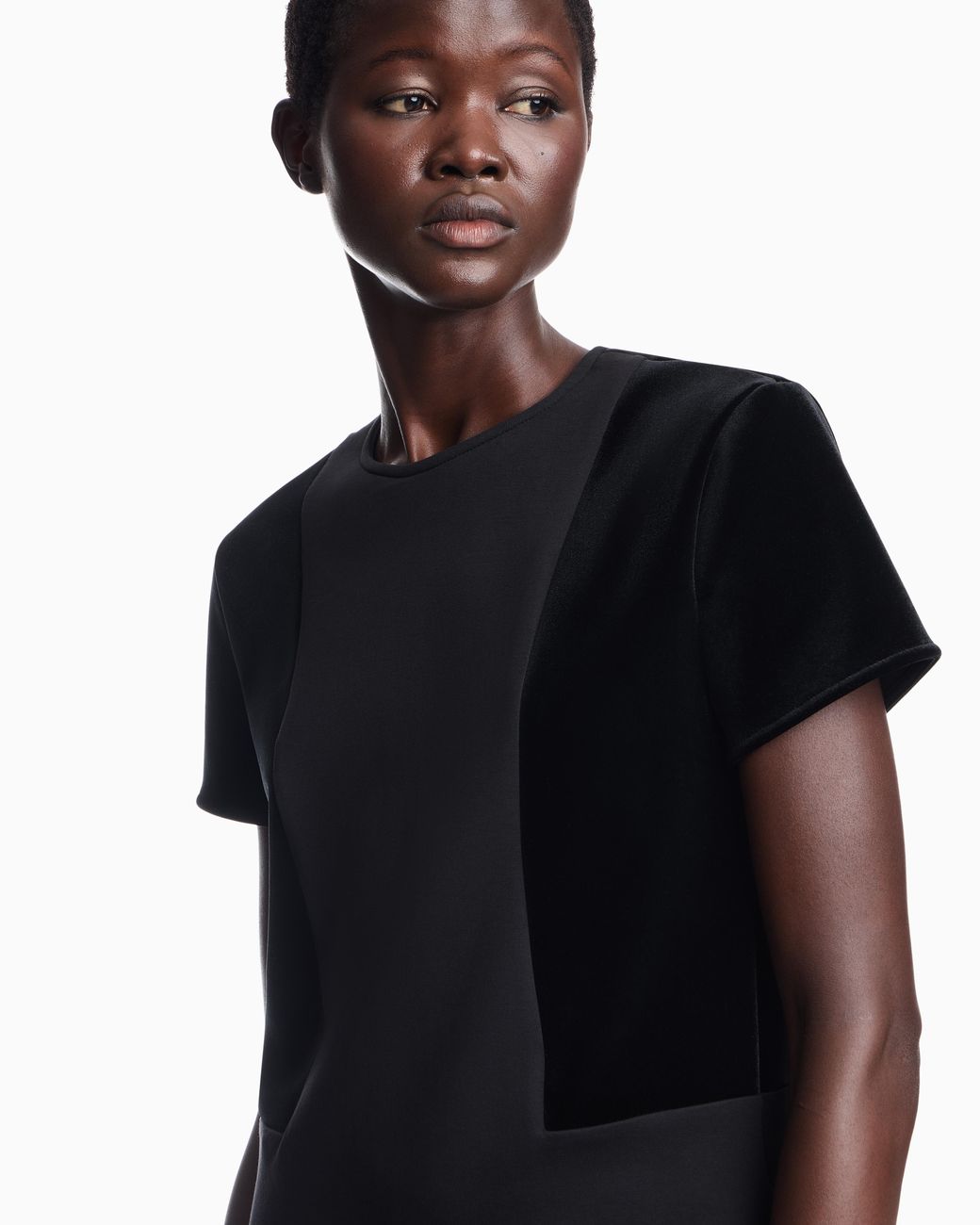 Emporio Armani Black Double Jersey Dress With Chenille Tape Travel Essential