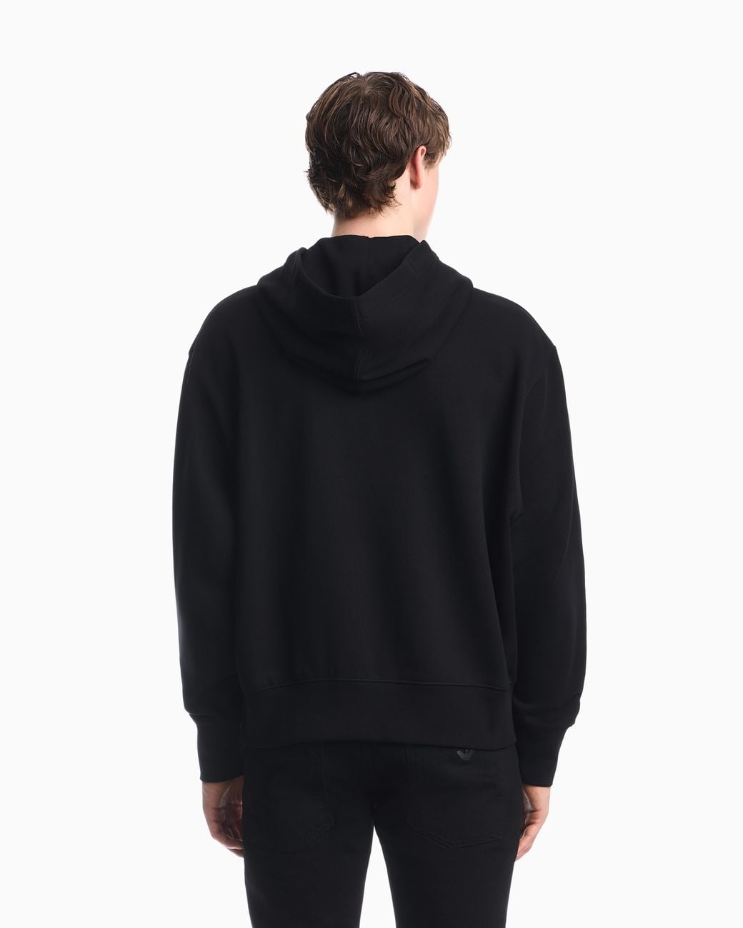 Emporio Armani Black French Terry Jersey Hoodie With Oversized Ea Embroidery for men