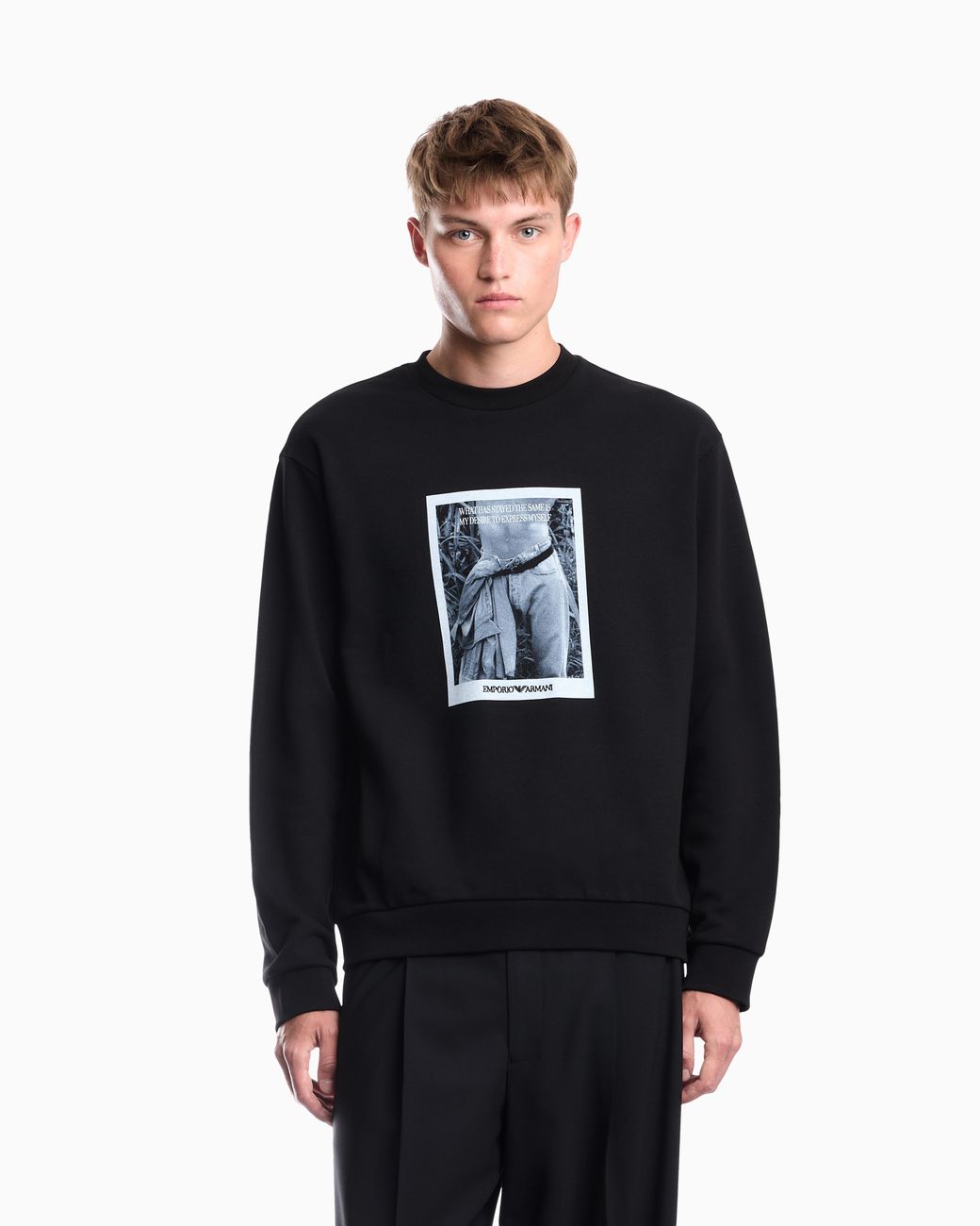 Emporio Armani Black Photographic-Print Jersey Sweatshirt Signature Capsule for men