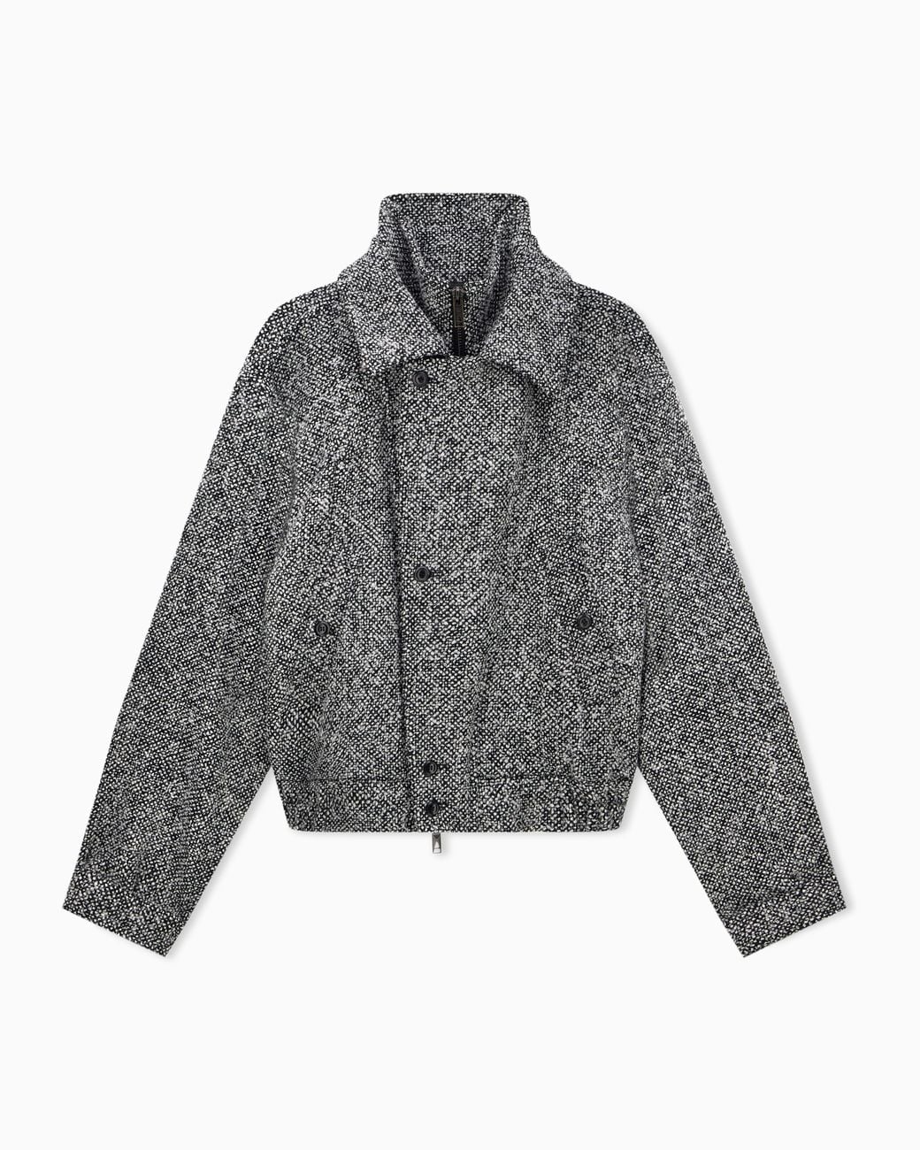 Emporio Armani Gray Herringbone Wool Blend Jacket With A Front Zipper Closure for men