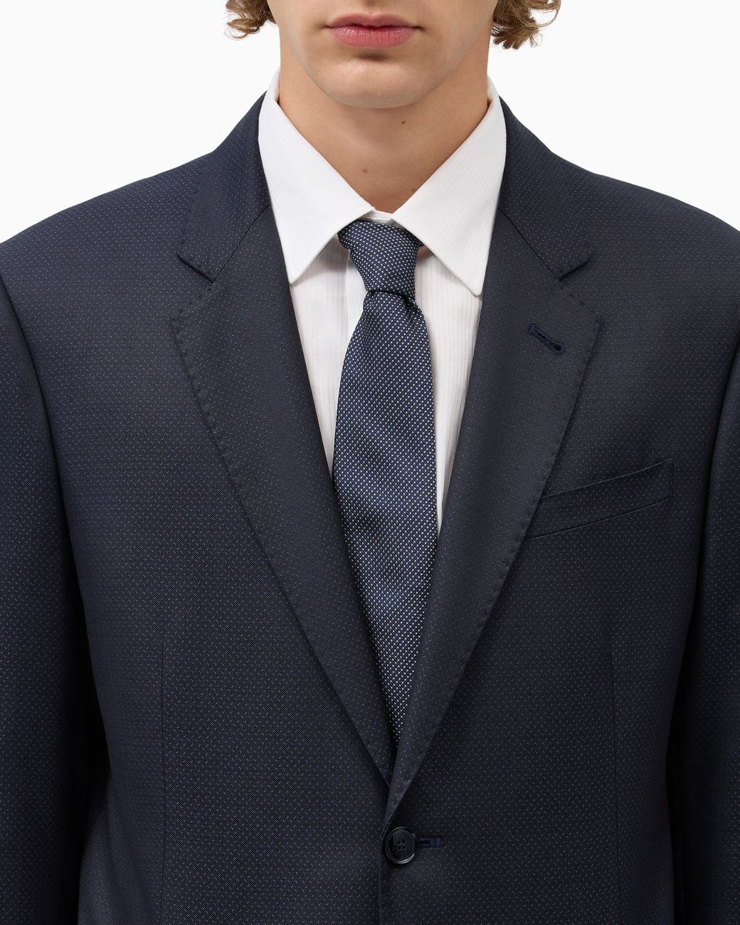 Emporio Armani Blue Lined Virgin Wool And Silk Suit With Jacquard Micro Design for men