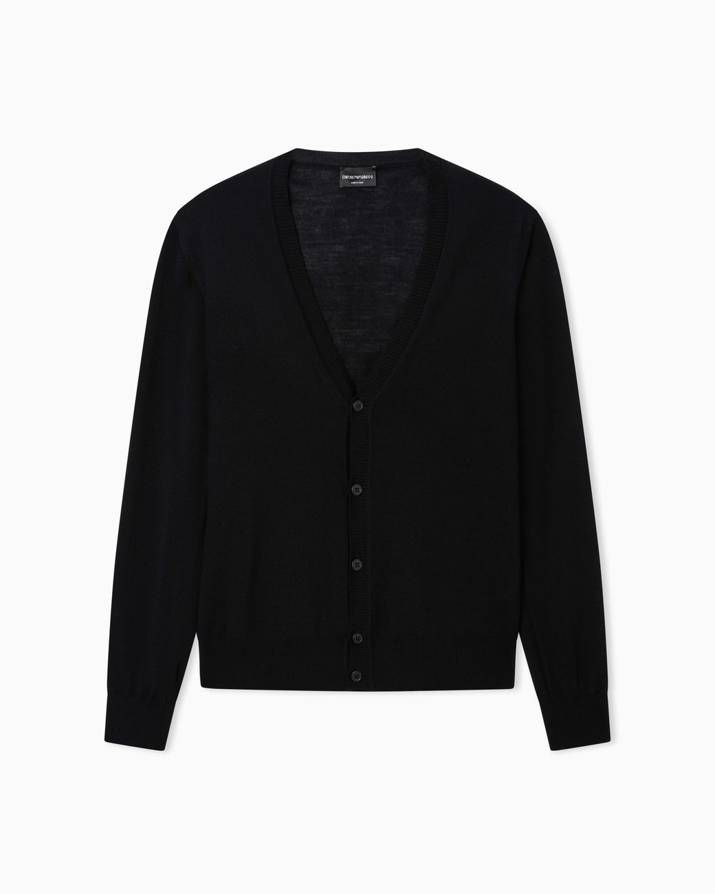Emporio Armani Black Pure Virgin Wool V-Neck Cardigan for men