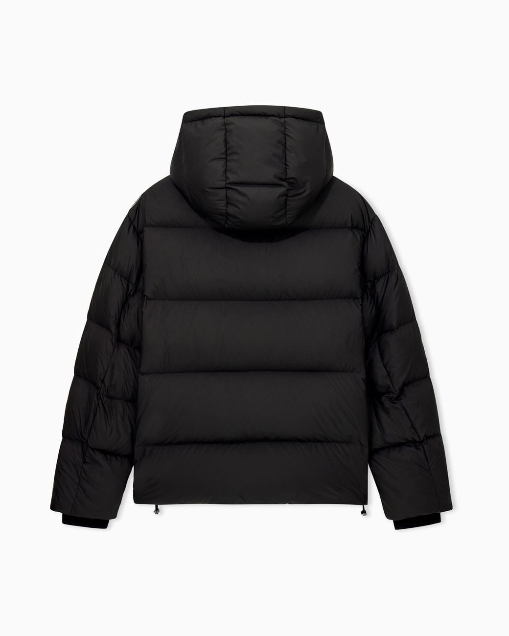 Emporio Armani Black Quilted Down Jacket With Hood And Stripes On Sleeves for men