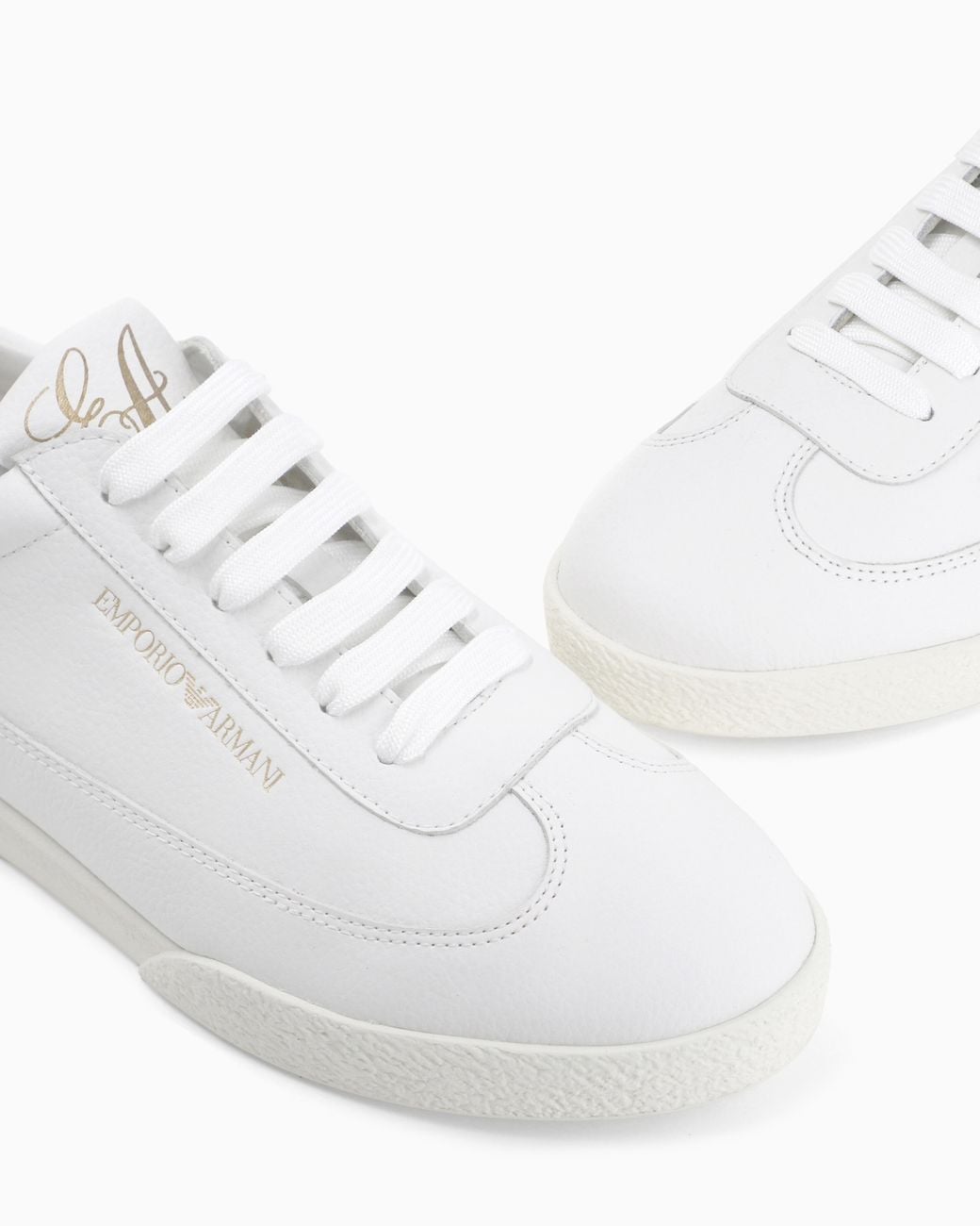 Emporio Armani White Leather Sneakers With An Embossed Logo And A Rubber Sole