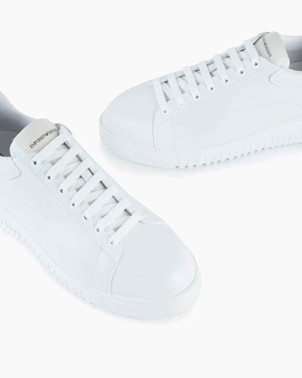 Emporio Armani White Tumbled Leather Sneakers With Knurled Soles for men