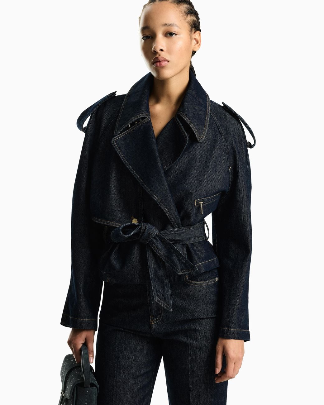 Emporio Armani Blue Five-Pocket Denim Jeans With A Metal Knot On The Waistband