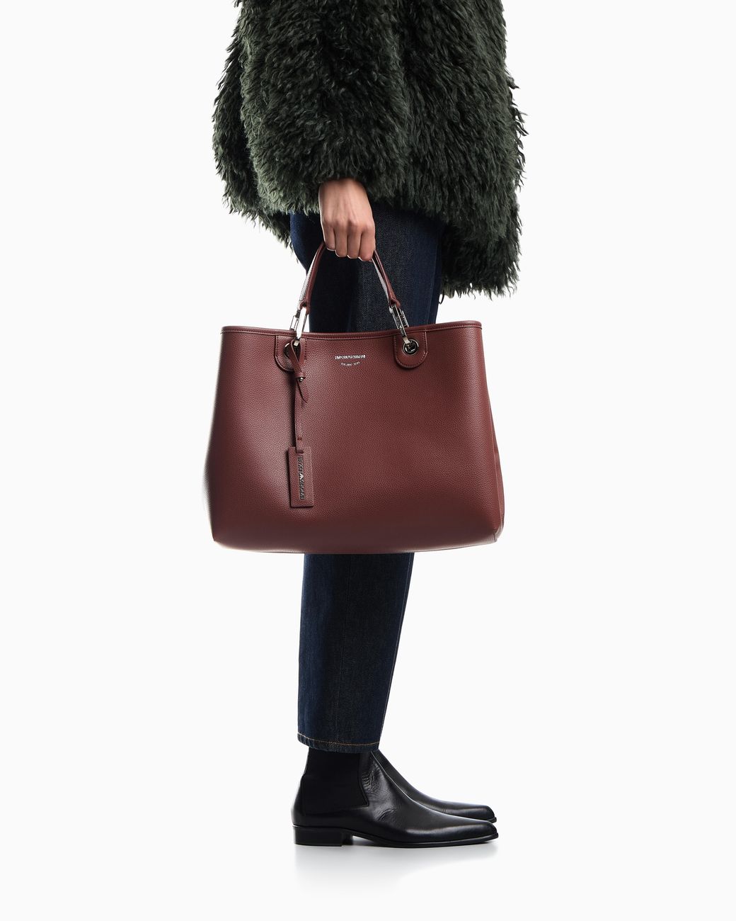 Emporio Armani Red Shopping Bag With A Pebbled Texture And Dual Top Handles