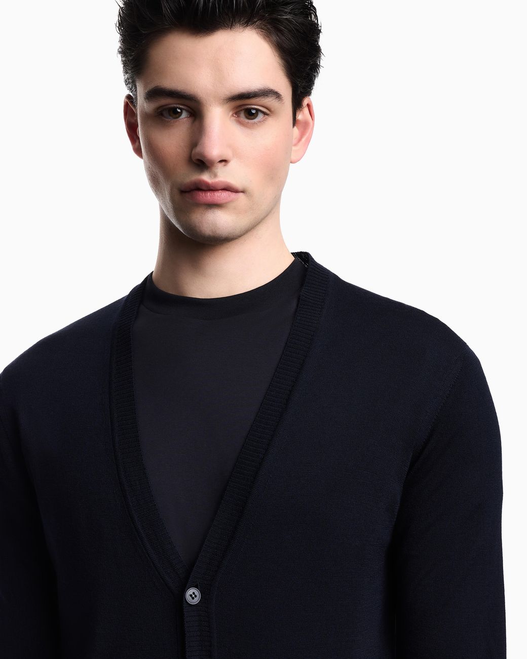 Emporio Armani Blue Pure Virgin Wool V-Neck Cardigan for men