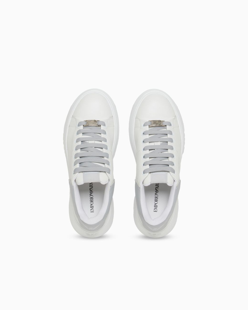Emporio Armani White Smooth Leather Sneakers Icon With A Thick Textured Sole