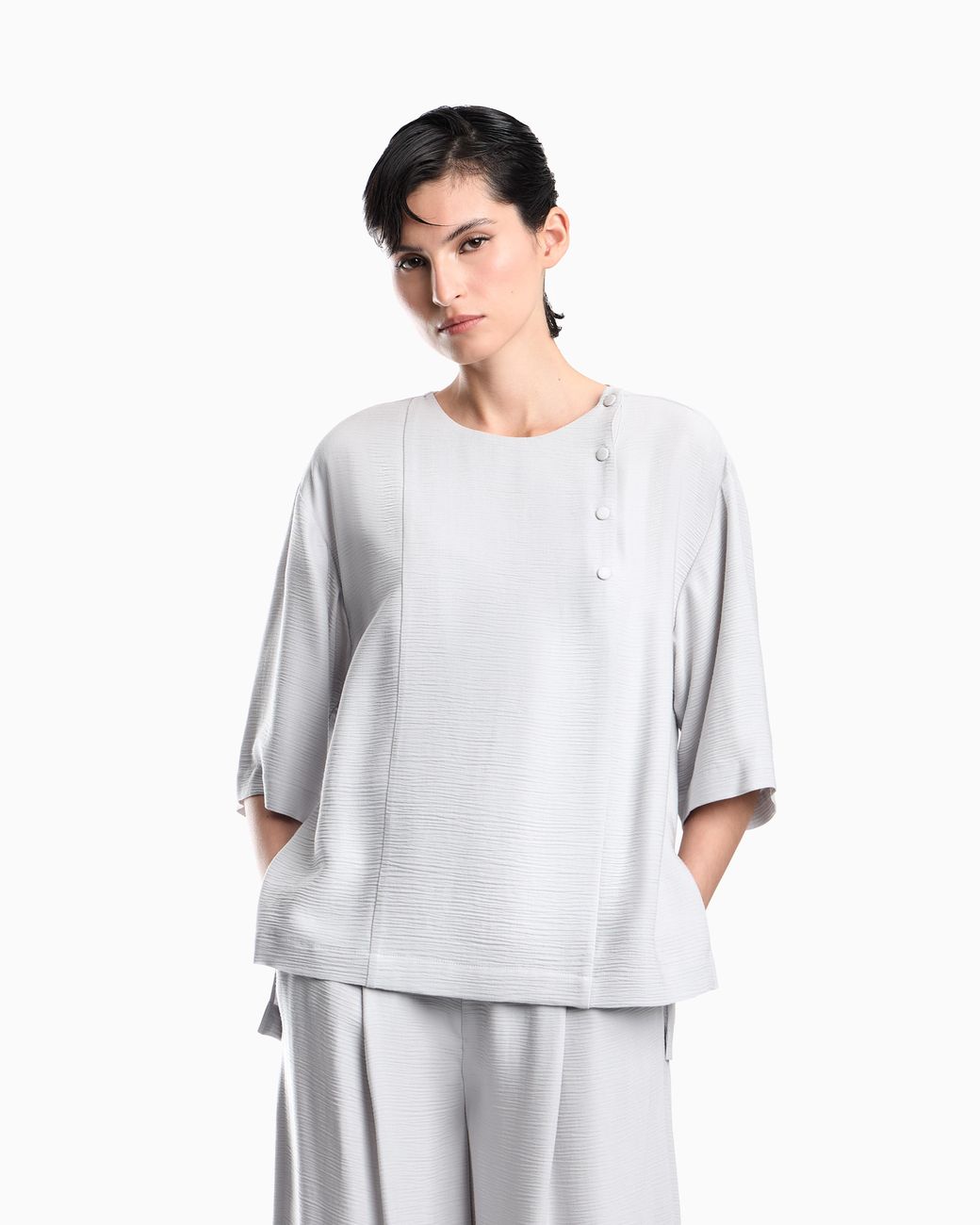 Emporio Armani White Textured Fabric Blouse With Bark Effect Signature Capsule