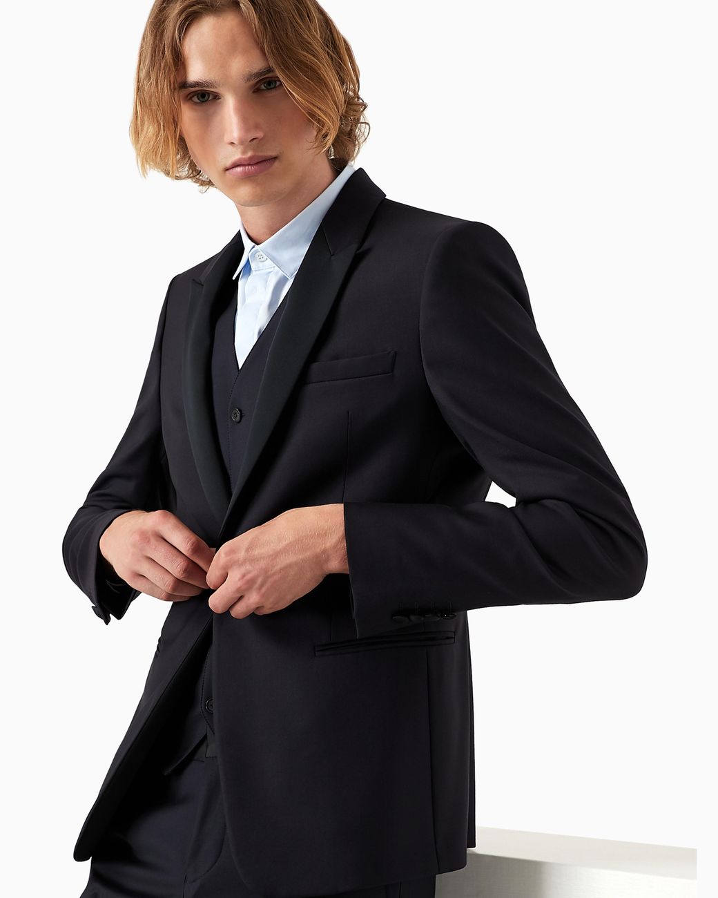 Emporio Armani Blue Worsted Virgin Wool Jacket With Satin Lapels for men
