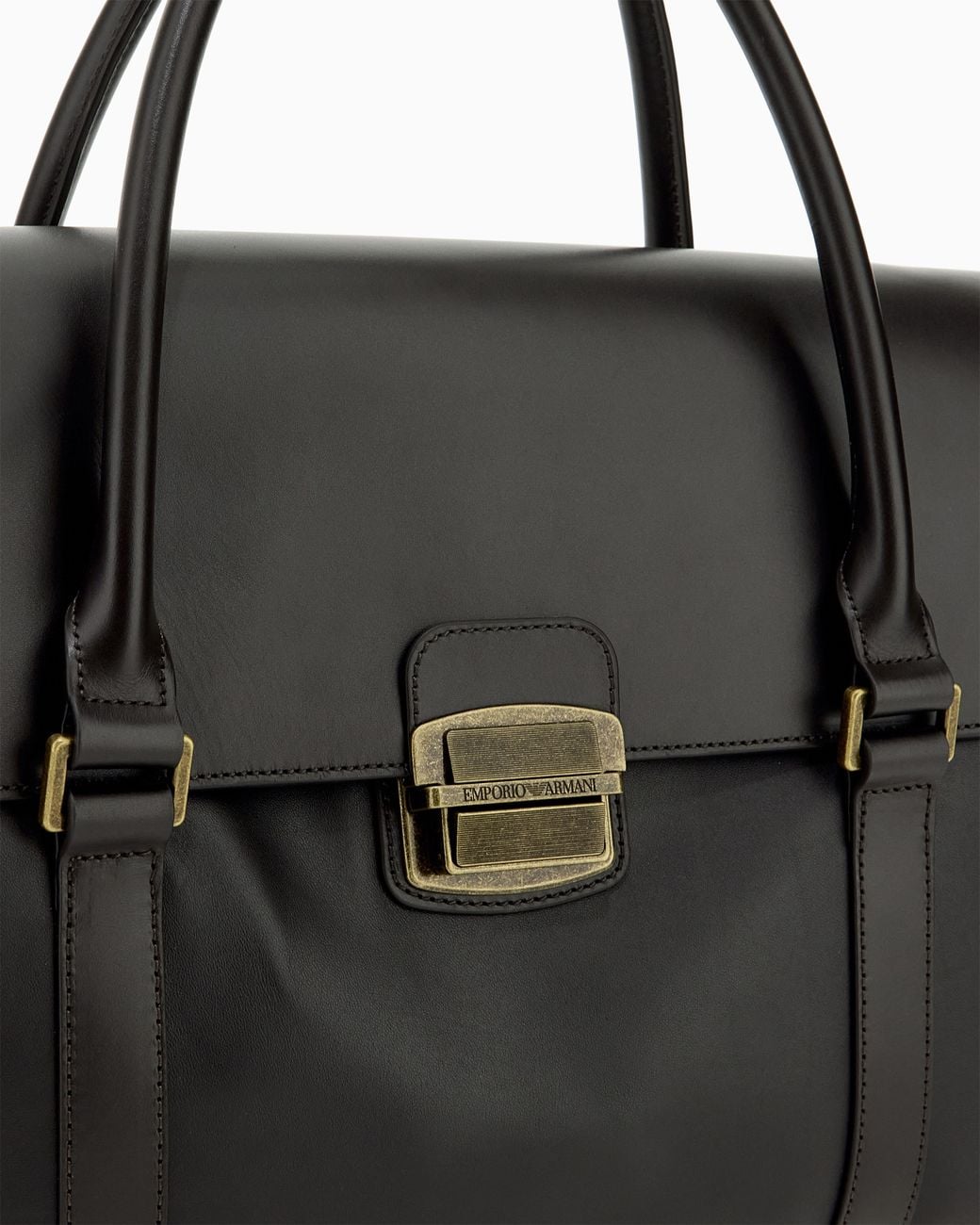 Emporio Armani Black Leather Briefcase With A Flap Closure And A Metal Clasp for men