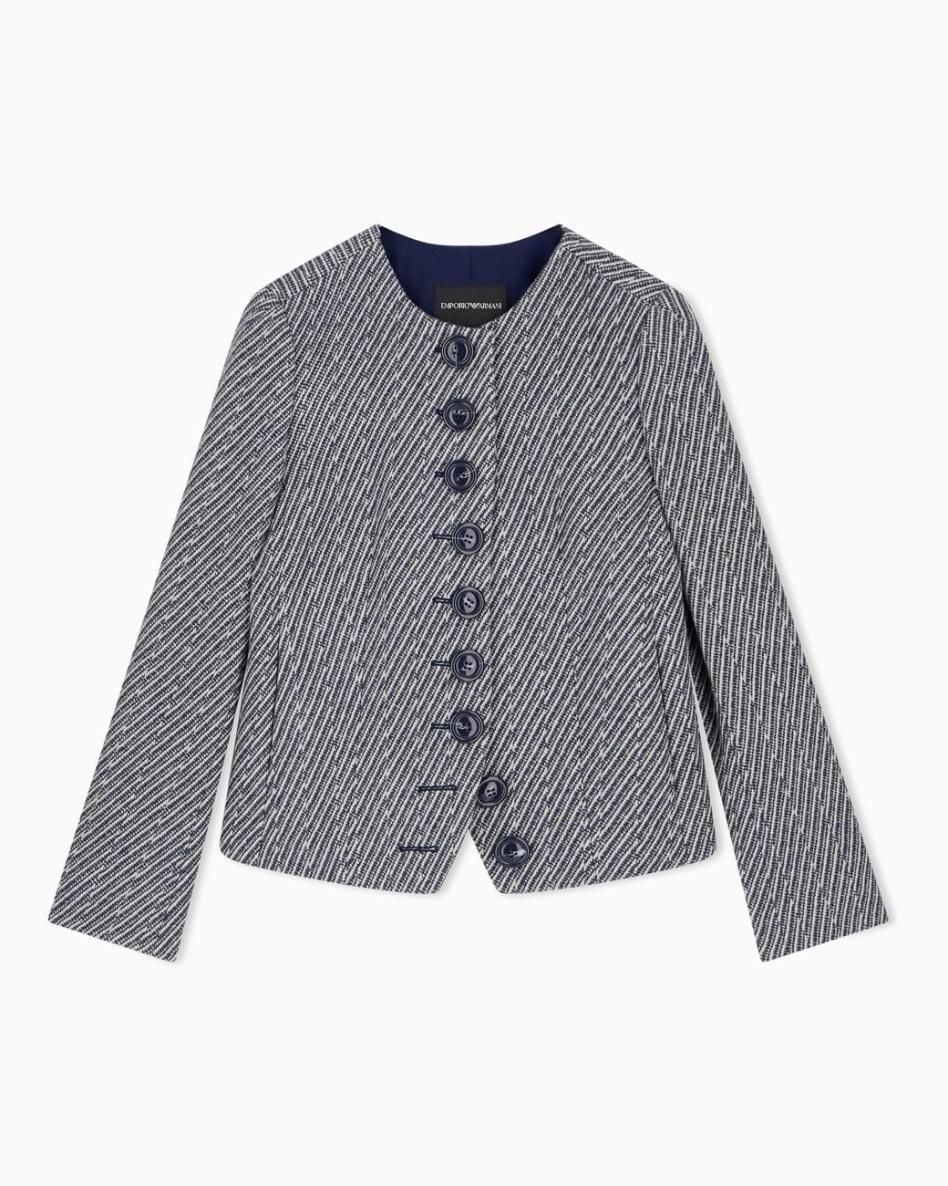 Emporio Armani Gray Collarless Virgin Wool Blazer With Diagonal Tricot Effect