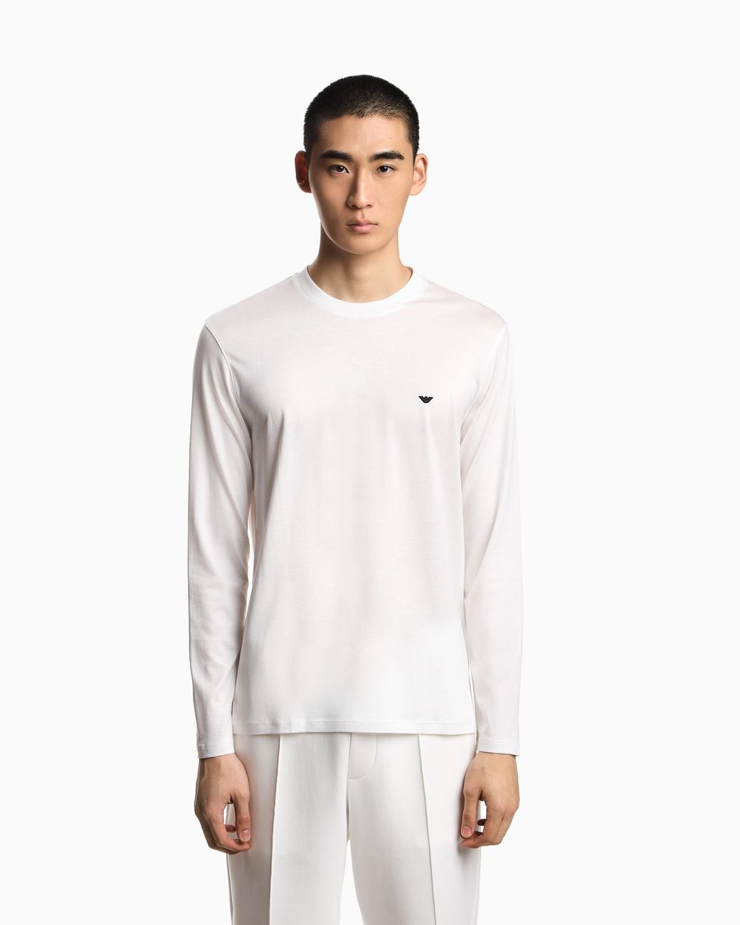 Emporio Armani White Lyocell-Blend Jersey Jumper With Embossed Eagle Embroidery for men
