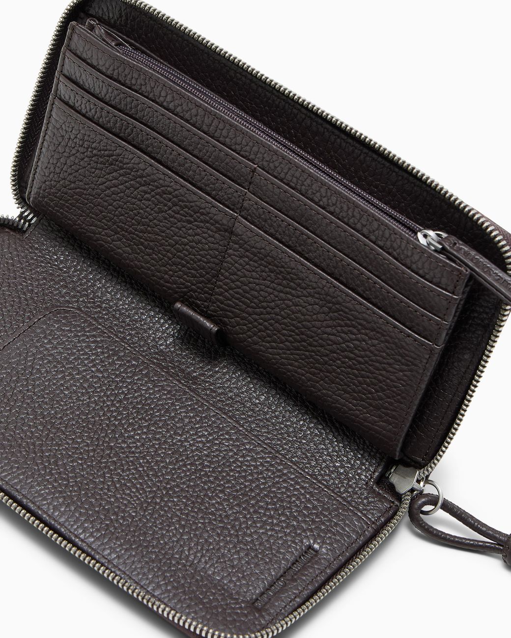 Emporio Armani Brown Tumbled Leather Wallet With Wrap-Around Zip for men