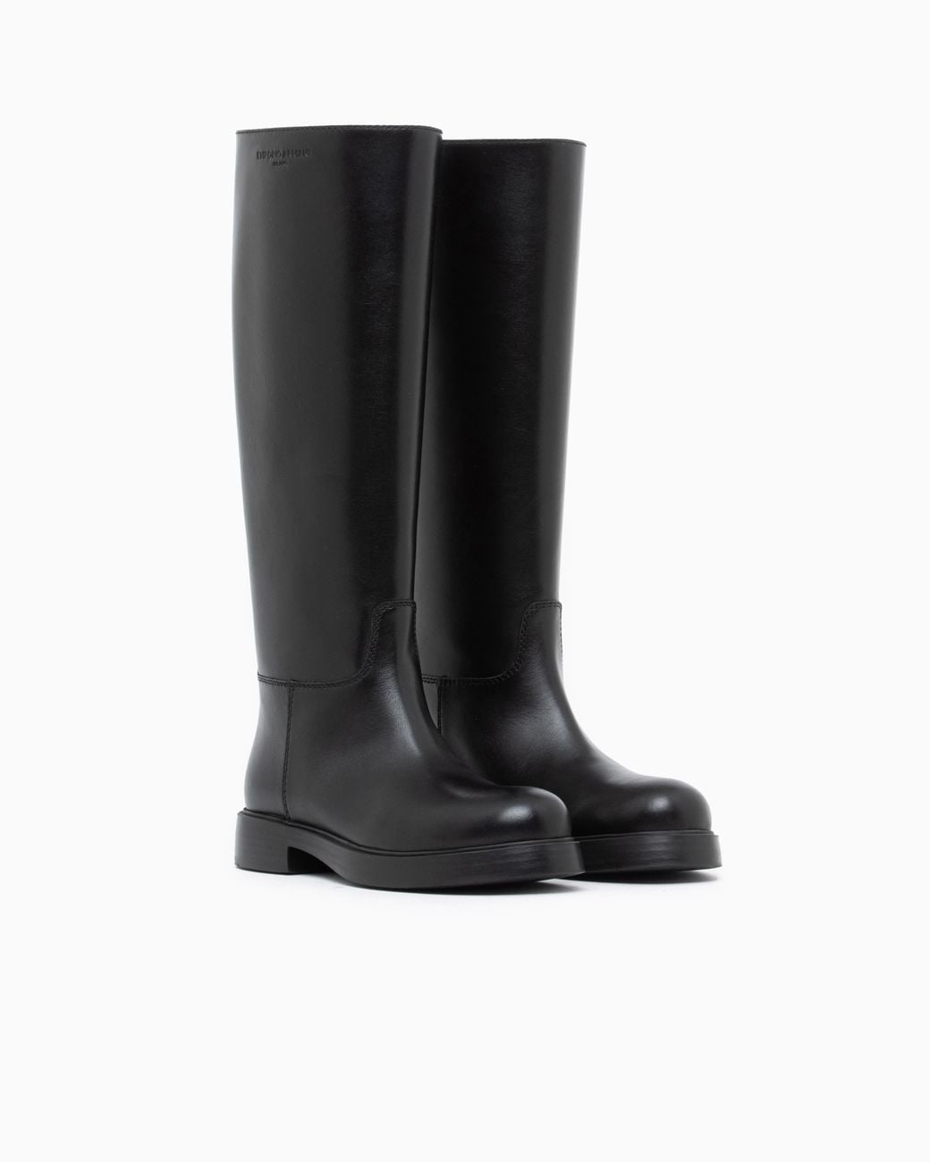 Emporio Armani Black Leather Knee-High Boots With A Round Toe And Low Heel