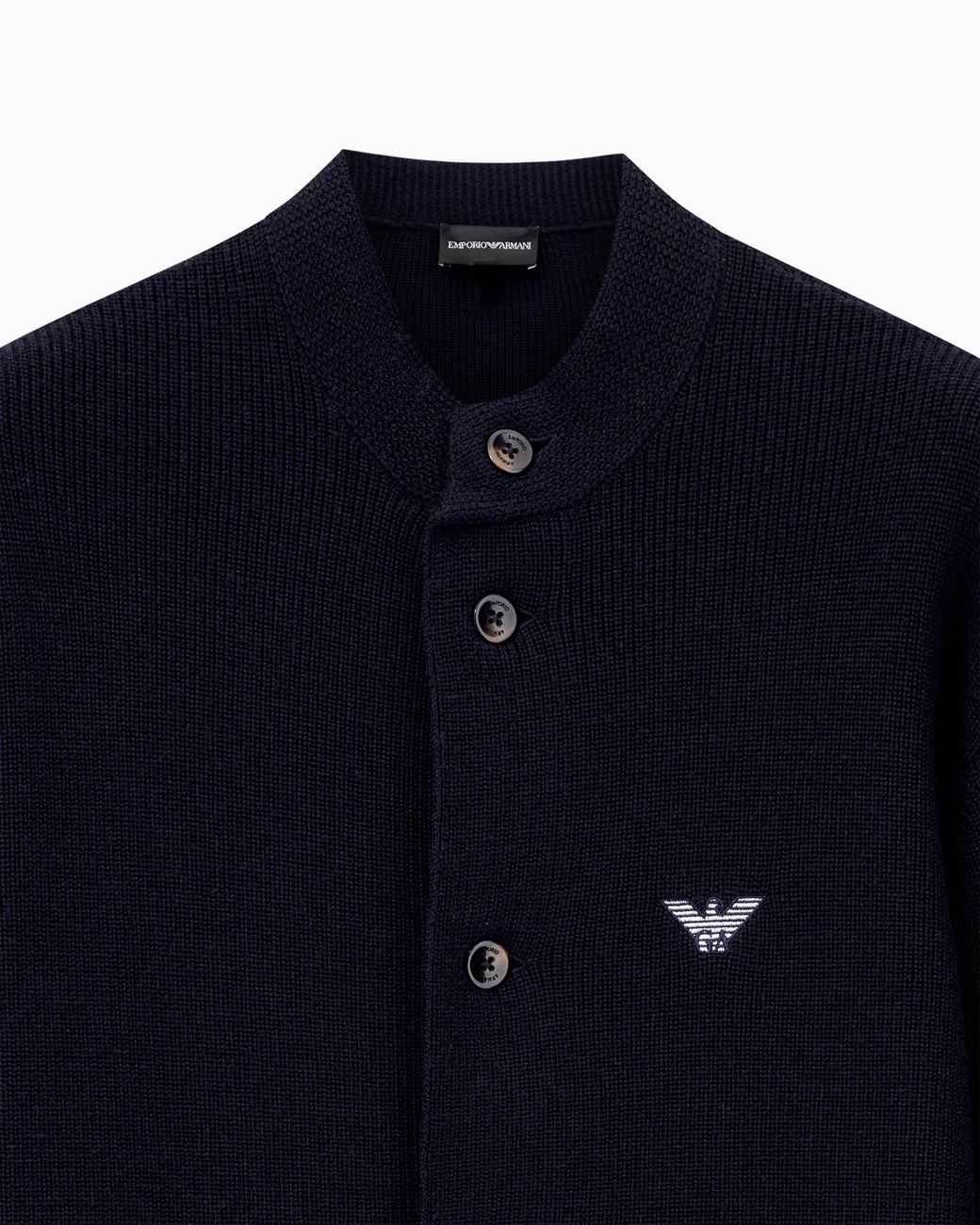 Emporio Armani Blue Half English Rib Virgin Wool Blend Cardigan Hong Kong Capsule Collection Collection for men