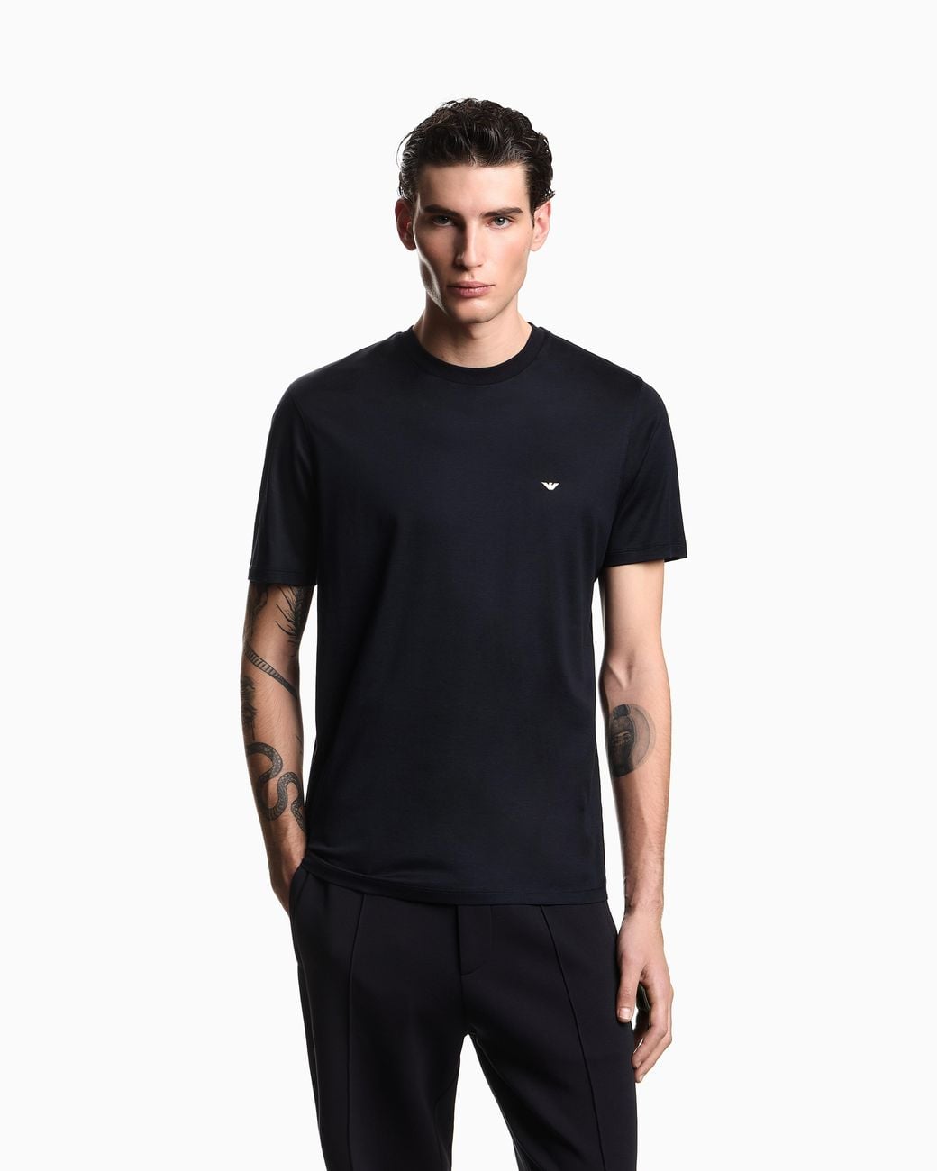 Emporio Armani Blue Jersey T-Shirt With Embroidery for men