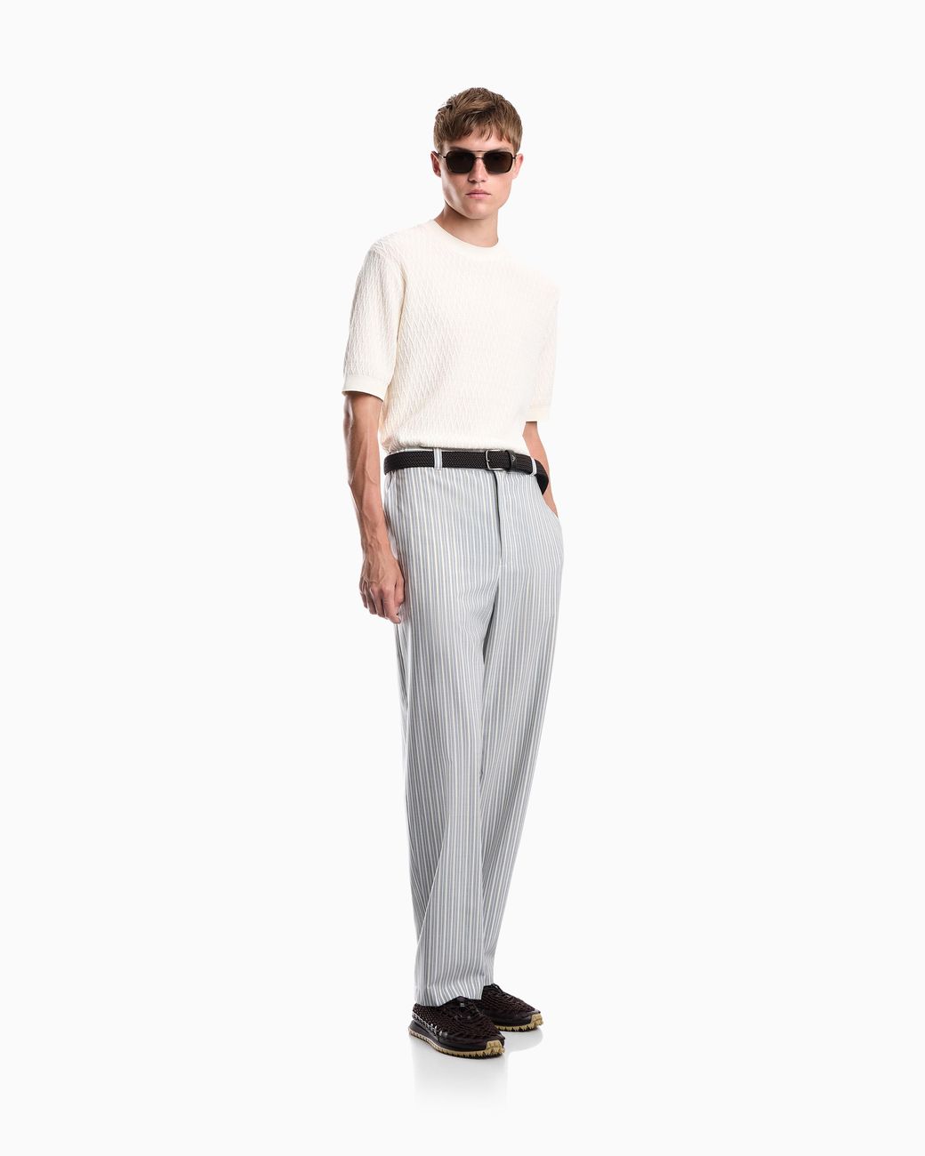 Emporio Armani White Chevron Jacquard Knit Sweater for men