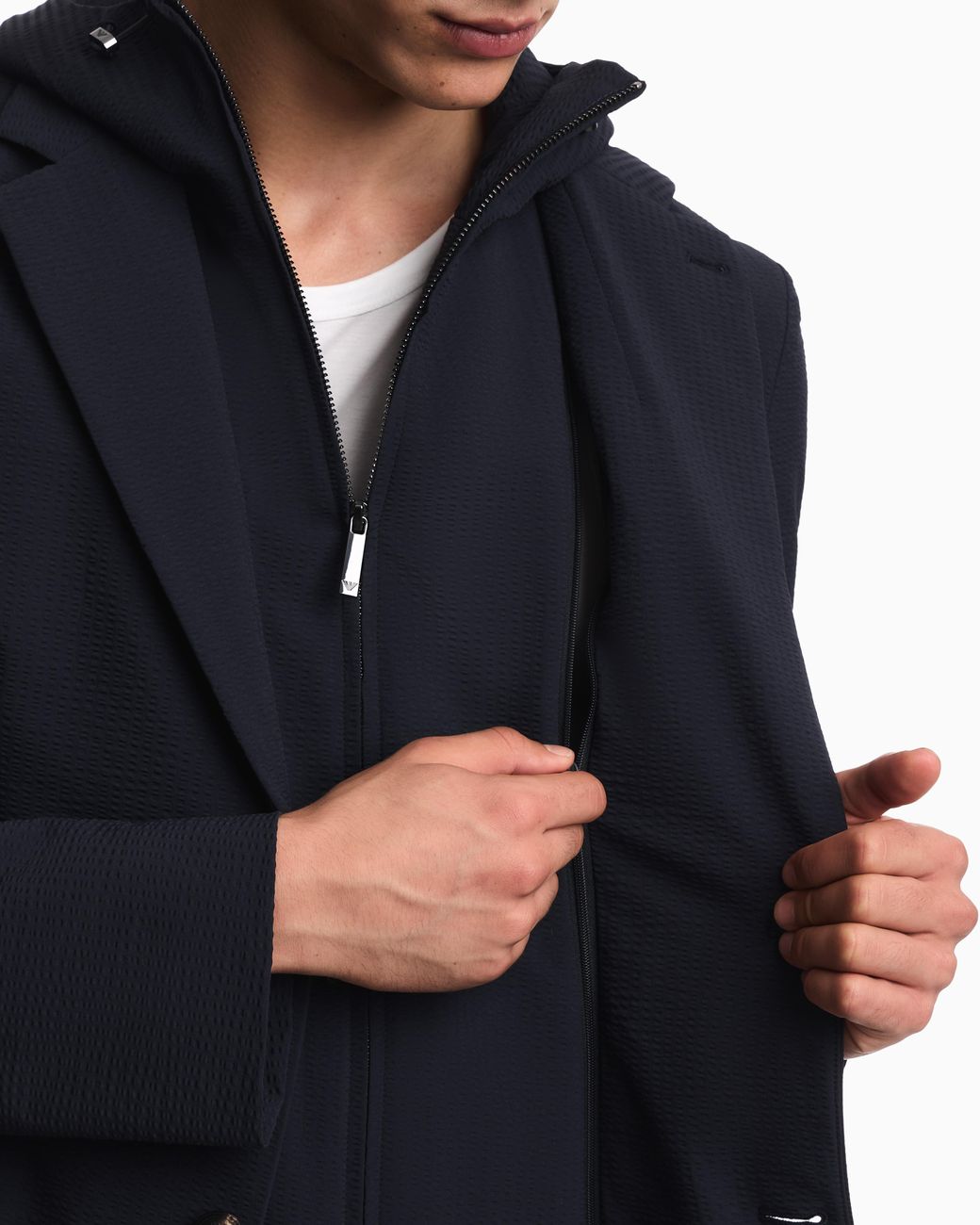 Emporio Armani Blue Regular Fit Seersucker Blazer for men