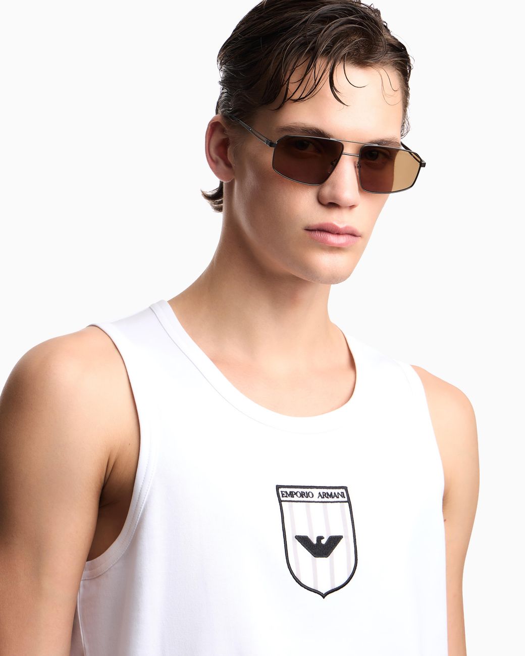 Emporio Armani White Aviator Sunglasses for men